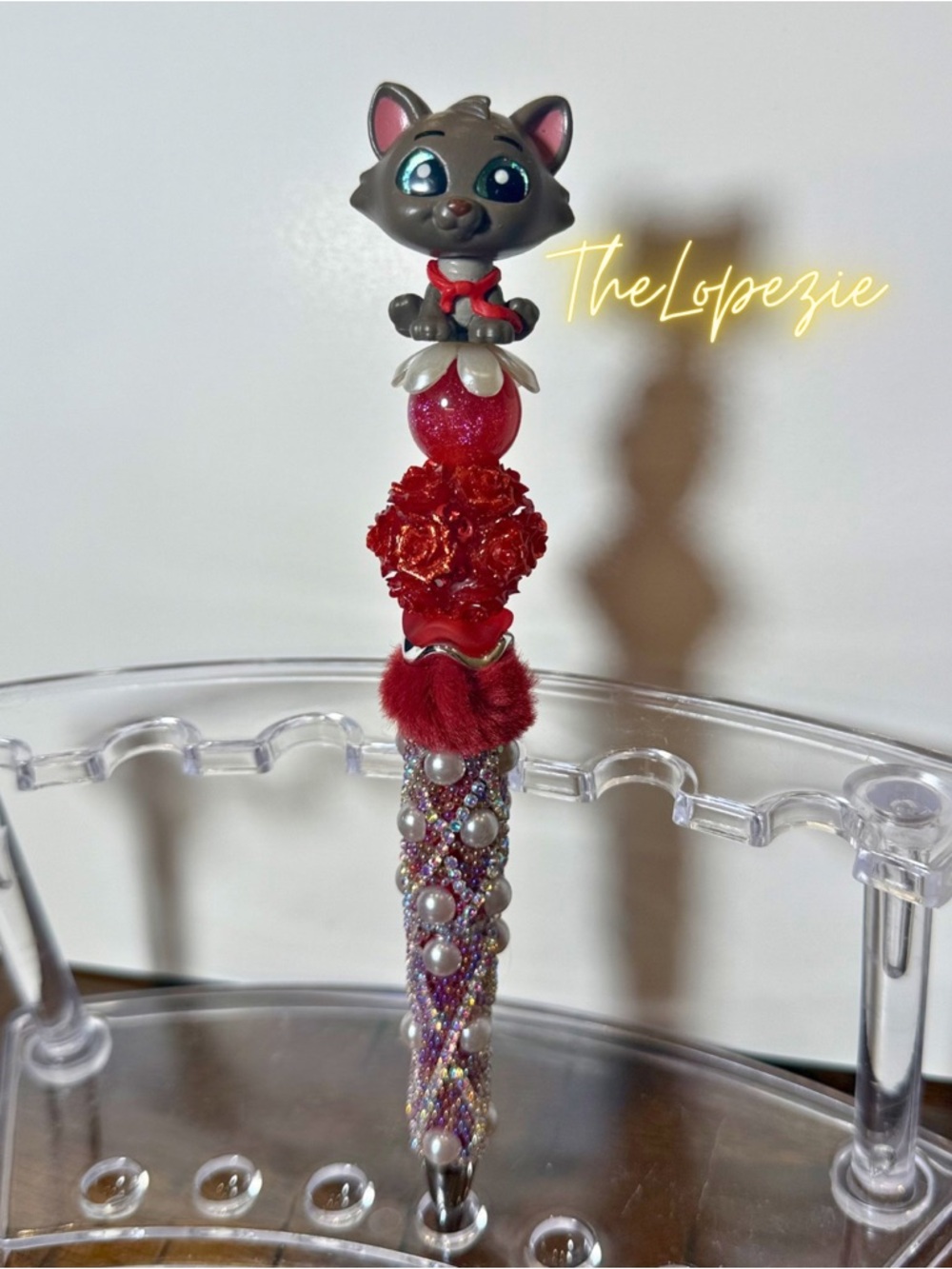 Handmade Berlioz inspired Beaded Pen with Red Accents